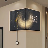 Modern Living Room Decoration Double-sided Corner LED Lamp Wall Clock Home Decor Abstract Perpetual Calendar Electronic Clock