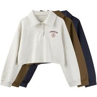 Retro American Neck Sweatshirt Women's Spring Autumn New Loose Shoulder Flip Collar Long Sleeve Short Trendy Top