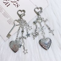 Y2K Punk Heart Snake Bow Pendant Keychain Personality Sweet Cool Beaded Keyring Fashion Bag Charms Key Holder Gifts