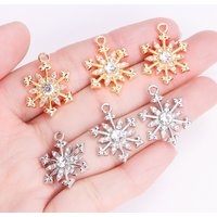10Pcs Shiny Snowflake Charms Jewelry Making Women's Zircon Necklace Earrings Party Gift Festival Clavicle Chain Jewelry Pendant