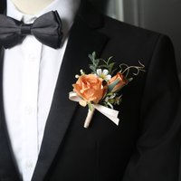 Artifical Boutonnieres Flowers Rose Handmade Wrist Corsage Bride Bridesmaid Silk Groom's Chest Flower Wedding Accessories