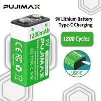 PUJIMAX 9V Battery1200mAh Li-ion Rechargeable battery Type-C Batteries 9V lithium for Multimeter Microphone Toy Remote Control