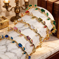 Fashion Colorful Leaf Bracelet Shiny CZ Cubic Zirconia Crystal Wedding Party Jewelry, Ideal Bridesmaid & Mother Gift for Wedding