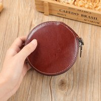 Genuine Leather Coin Pouch Mini Round Wallet with Rope Creative Small Purse