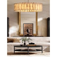 American Natural Marble Round Dimmable LED Chandelier Lustre Alabaster Pendant Light Suspension Luminaire Lampen For Living Room