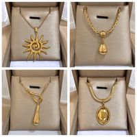 Stainless Steel Multiple Simple Waterdrop Sun Oval Pendant Necklaces Gold Color Sweater Chain Accessories Party Jewelry Gift