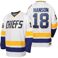 Men's Hanson Brothers #16 #17 #18 Chiefs Hockey Jersey SlapShot White Blue Movie Jerseys Stitched High Quality Cheap