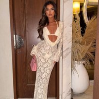 Luxury Triangle Bikini With Long Sleeve Lace Dress Set Women Swimwear Fashion Mujer Sheer Beachwear Elegant Lady Vacation Outfit