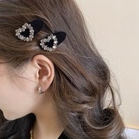 2pcs Black Velvet Light Luxury Hair Clip with Heart-shaped Square Sparkling Diamond Decoration High-end Retro Women Daily Party