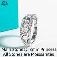 AnuJewel 3mm Princess D Color Moissanite Roman Column Retro Promise Ring 925 Sterling Silver Wedding Rings for Women Men Jewelry