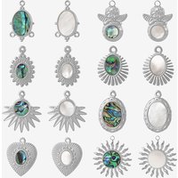 4pcs No Fade Metal Stainless Steel Charm Real Natural Abalone/White Shell Angel Sun Connector Charms For Jewelry Making Supplies