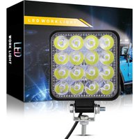 Mini Square 16-LED Work Light 48W Driving Auxiliary Lamp 6500K White 12V Off-Road Fog Light for Motorcycle Car Truck SUV ATV UTV