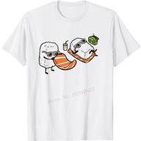 Śmieszna kreskówka Sushi Unisex czarno-biały T-Shirt z krótkim rękawem T-Shirt z okrągłym dekoltem fajna koszulka Harajuku Streetwear T Shirt