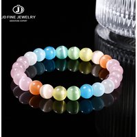 JD Natural Stone Colorful Cat Eye Round Beaded Bracelet Women Fashion Simple Handmade Stretch Bangles Yoga Meditation Jewelry