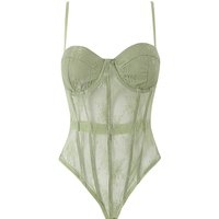 YENKYE Romantic Women's French Lace Corset Bodysuit Spaghetti Strap Semi-Sheer Bustier Summer Sexy Camisole Top