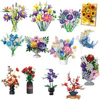 Colorful Mixed Flower Bouquet Building Blocks Vase Set DIY Artificial Plant Gift for Girls Mom Kids Valentine's Day Mother's Day