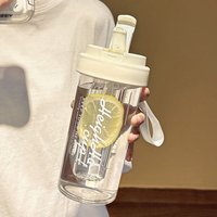 Portable Plastic Water Bottle for Students High Temperature Resistant Straw Cup with Tea Water Separation Outdoor Daily Use