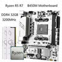 JGINYUE B450M Motherboard Set with Ryzen R5 R7 Processors 32GB DDR4 3200 Dual Channel Memory Support M.2 NVME 4x ARGB Gaming Kit