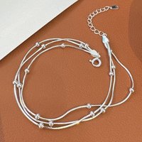 925 Sterling Silver Triple Layer Snake Chain Bracelet for Women Minimalist Beaded Stacking Bracelet Daily Party Fashion Jewelry