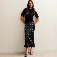 Women Elegant Lace Satin Spliced Midi Skirts Sexy Polka Dots Printed Bodycon Skirt Casual Streetwear Party Straight Long Skirts
