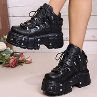 Nowe Platformy Damskie Casualowe Sneakersy Jesienne Okrągłe Noski Sandały na Obcasie