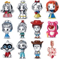 925 Silver Cute Cartoon Princess Character Charms Pink Bear Action Figure Beads Fit Original Bracelet DIY Jewelry