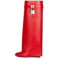 Knee-length Zipper Boots for Women, Thick Soles Metal Decoration Shoes, Shark Lock, High Heels, Designer Fashion Brand, New image 4