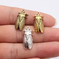 WYSIWYG 5pcs 25x12x6mm 3 Colors Antique Bronze Color Antique Silver Color Antique Gold Color Insect Cicada Charms
