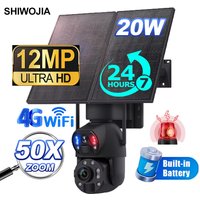 SHIWOJIA 50X ZOOM 4G Solar Security Camera 12MP 20W Solar Panel 20000mAh Battery Outdoor WIFI Solar Powered Surveillance Cameras