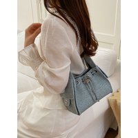 Blue Denim Bucket Bag Women's Commuter Casual Single Shoulder Bag Hong Kong Summer New Style Versatile Handbag Ladies Bag