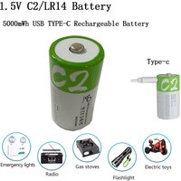 C Size 1.5V 5000mWh LR14 Rechargeable Battery Type-C Fast Charging for Flashlight Gas Cooker Heater Batteria