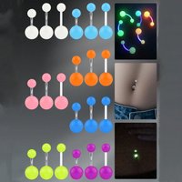 Glow In The Dark Plastic Belly Button Rings Neon Rubber Acrylic Belly Navel Piercing Jewelry Set Stainless Steel Belly Rings