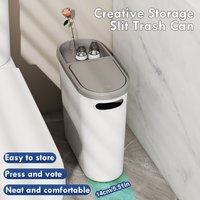 1pc Narrow Garbage Bin, Suitable for Narrow Slits, 10L/2.64gal, Press Open Lid Garbage Bin, Can Fix Garbage Bags, Bathroom