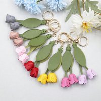 Fashion Cute Charm Creative Bag Pendant, Fashion Tulip Bag Decoration PU Leather Leaf Flower Key Chain, For Family/Friends Gift