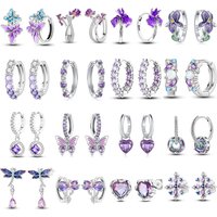 Orstarry Original 925 Sterling Silver Purple Zircon Series Earrings Women Ear Studs Hoop Earring Anniversary Jewelry Gifts