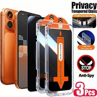 3 Pcs Full Coverage Anti-Spy Tempered Glass Screen Protector with Auto-Dust Removal Function for IPhone 17 Pro Max/17 Pro/17/16