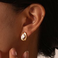 Stainless Steel Oval White Zirconia Stud Earrings,Fashion Versatile Dazzling Circle Earrings with Zirconia,Minimalist Earring