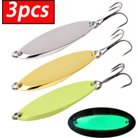 3PCS Gold Silver Luminous 5g-56g Rotating Metal Spinner Spoon Fishing Lure Baits For Trout Pike Pesca Fish Treble Hook Tackle