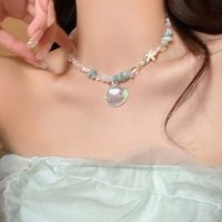 Summer Y2K Cute Shell Starfish Pendant Choker Necklace for Women Elegant Pearl Crystal Beaded Clavicle Chain Party Jewelry Gift