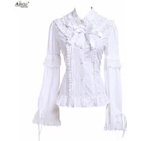 Ainclu Free Shipping XS-XXL Cotton White Long sleeves Lace Trim And Ruffle Decoration Rendering and Outer Wear Lolita Blouse