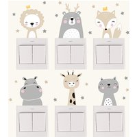 6pcs/set Boho Color Cute Smile Cartoon Animals Switch Stickers for Wall Kids Room Baby Nursery Room Wall Decals Stars Home Decor