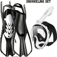 Wide Field of View Full Face Snorkel Mask And Fins Adjustable Buckle Swimming Fins Short Suitable for Travel Swimming Equipment