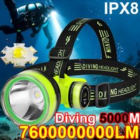 7600000000LM Diving Headlight Dive 5000m Professional Diving Headlamp Underwater Strong Light Waterproof Super Bright Head Torch