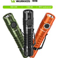 Wurkkos FC11C Mini EDC Flashlight 1300LM IP68 Rechargeable Torch with 18650 Battery Magnetic Tail for Camping Fishing Hiking