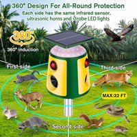 Outdoor Solar Animal Repeller 360 Degre Ultrasonic LED lights Alarm Sound Scare Pigeon Bird Fox Snakes Mouse Repellent