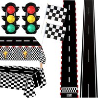Checkered Flag Race Car Tablecloths Table Cover Racing Racetrack Race Road Table Runner Racing Themed Birthday Party Decorations