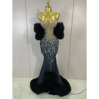 New Sparkly Diamonds Strapless Stretch Long Dress Luxury Eveing Party Birthday PhotoShoot Dress Singer Nightclub Stage Costume