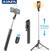 AXNEN F15 Extendable Selfie Stick Tripod 1717mm Stand for Cell Phone Removable Bluetooth Remote 360° Rotation Fill Light Option