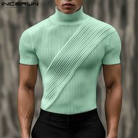 Summer Short Sleeve INCERUN Men T-Shirts Solid Color Tops Tee Fashion Tops Streetwear Oversize S-5XL Men's Clothing