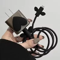 Black Love Bow 5pcs/set Charging Data Cable Protector Winder Accessories For iPhone 18/20w Charger Protective Cover